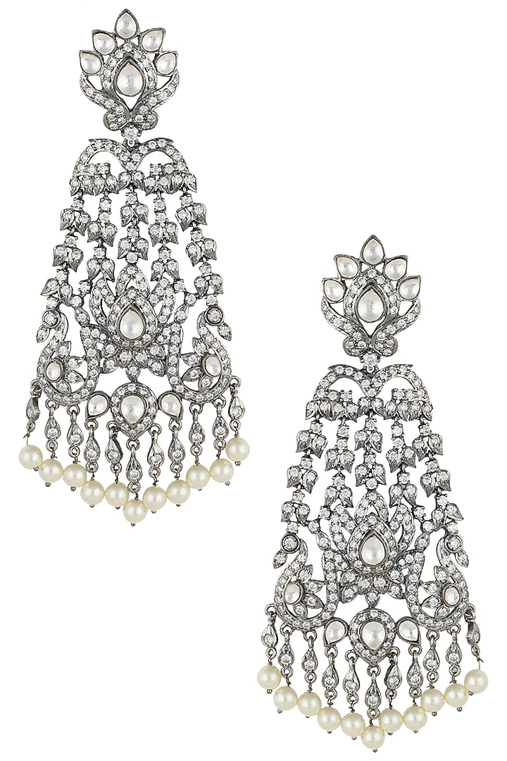 Black rhodium plated long victorian diamond earrings by Aster at Pernia's Pop Up Shop