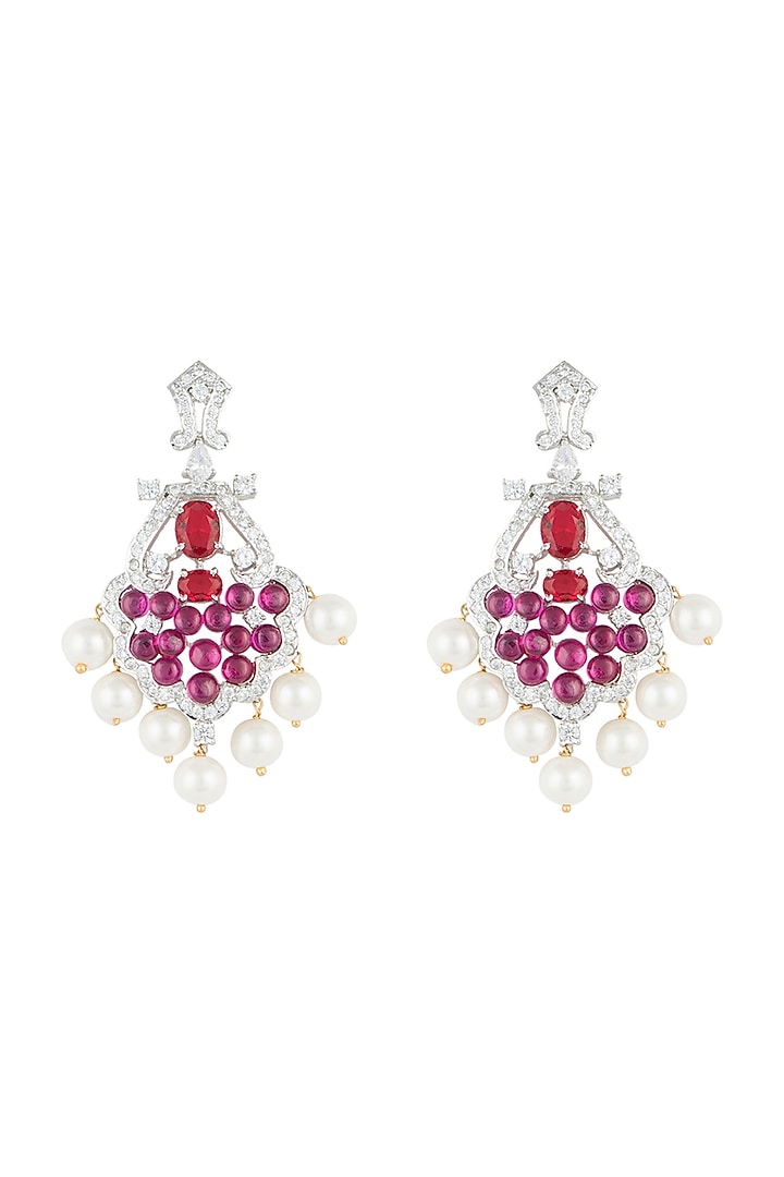 Silver plated faux ruby and pearl earrings by Aster at Pernia's Pop Up Shop