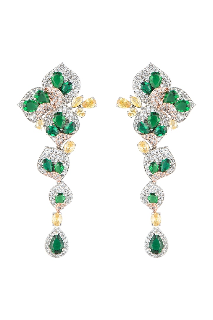Silver plated faux emerald and diamond earrings by Aster at Pernia's Pop Up Shop