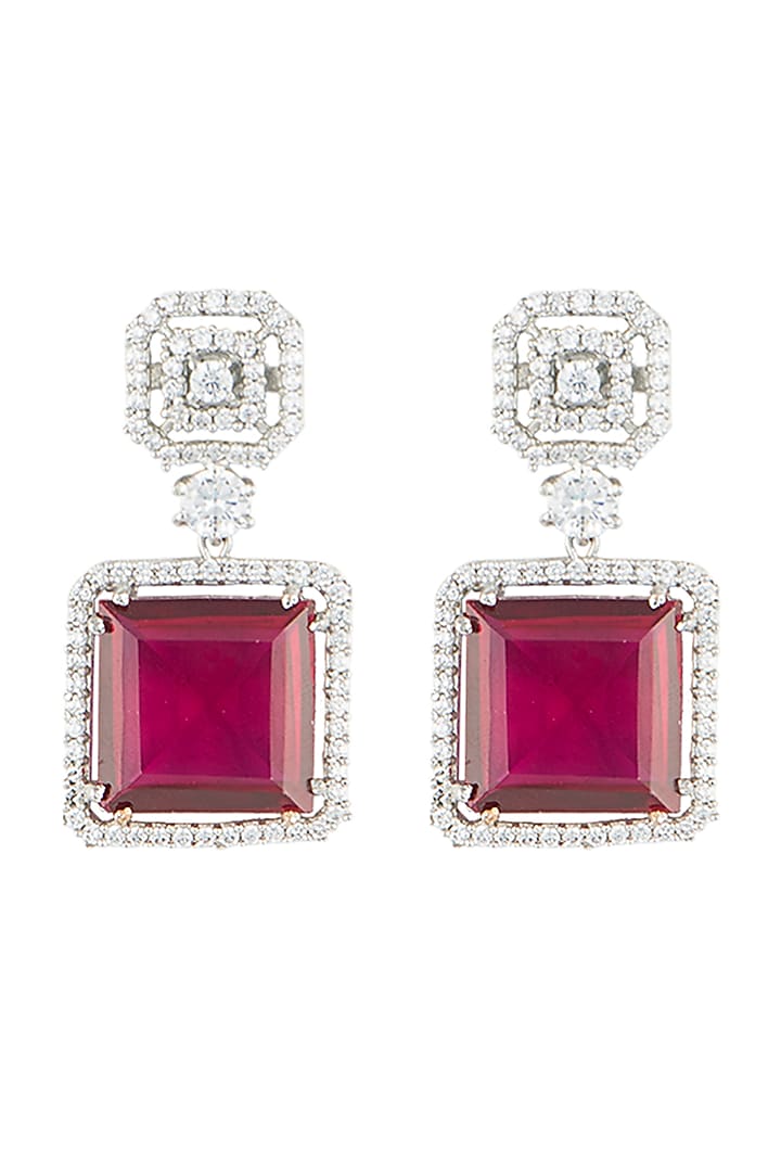 Silver plated faux ruby and diamond drop earrings by Aster at Pernia's Pop Up Shop