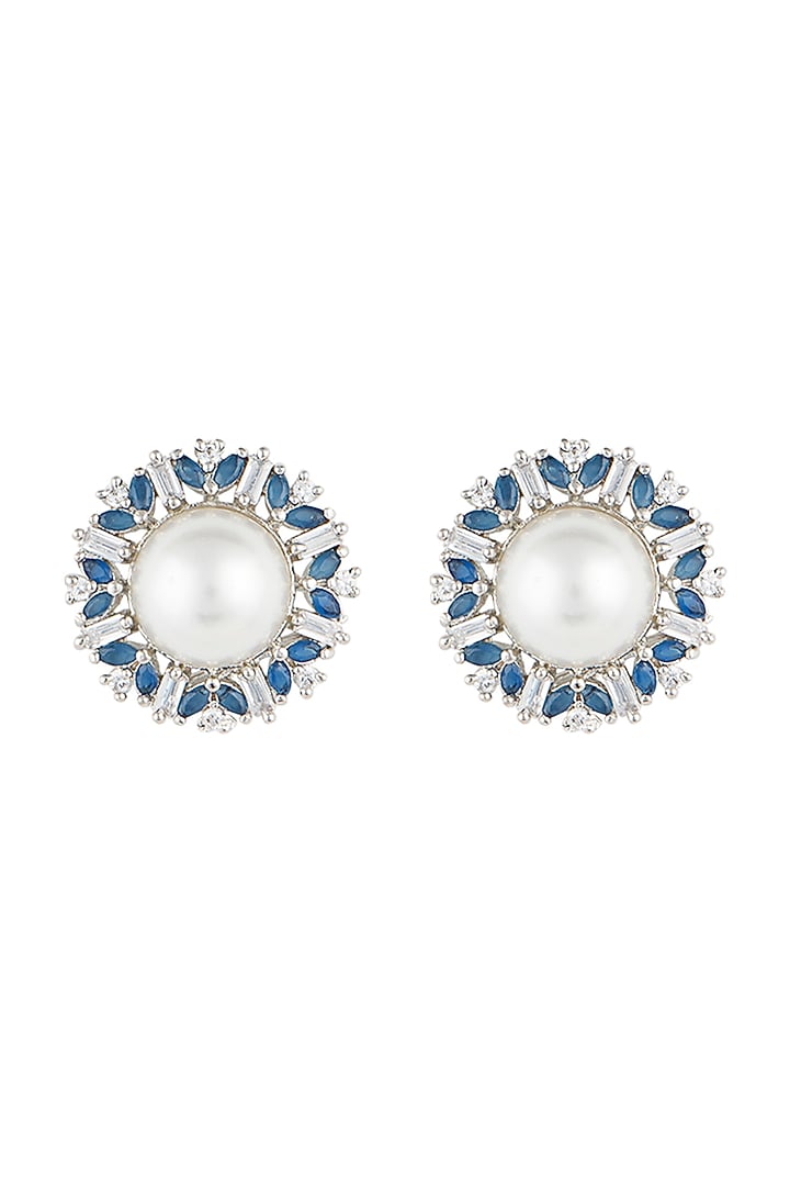 Silver plated faux pearls stud earrings by Aster at Pernia's Pop Up Shop
