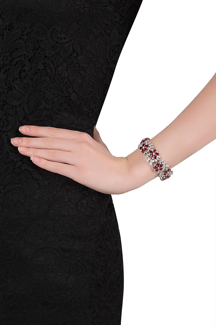 Silver plated faux ruby and diamond bracelet by Aster