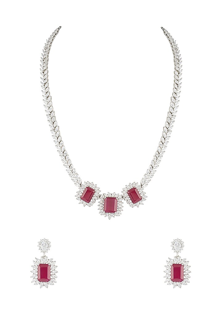 Silver plated faux diamond and ruby necklace set by Aster at Pernia's Pop Up Shop
