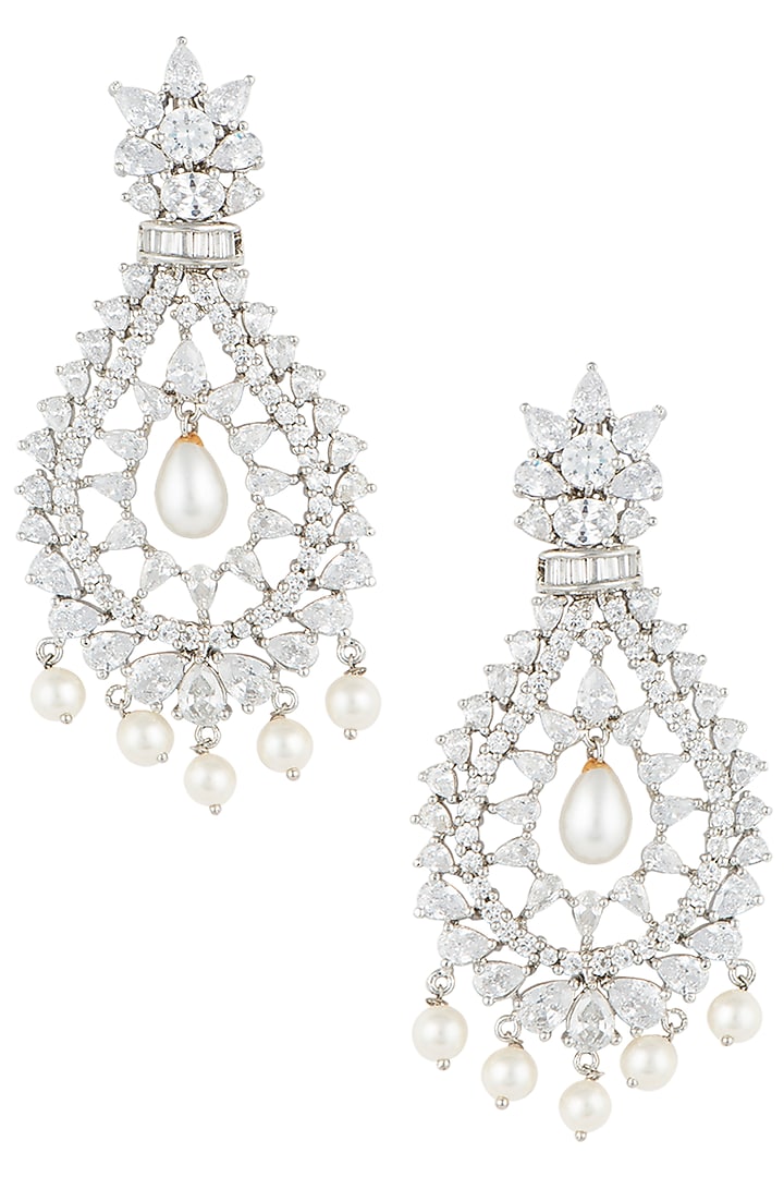 Silver plated faux diamond dangler earrings by Aster at Pernia's Pop Up Shop