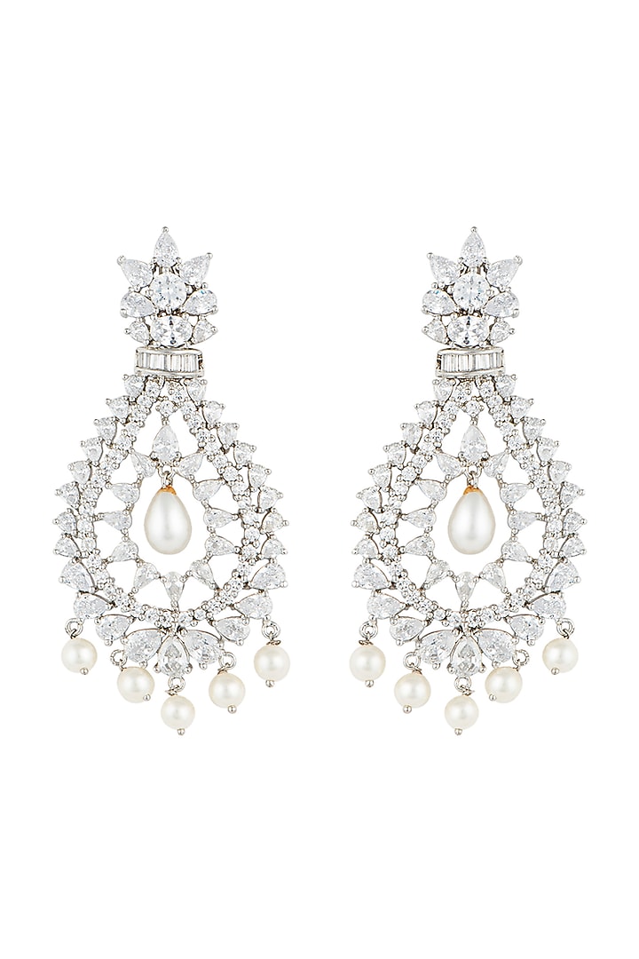 Silver plated faux diamond dangler earrings by Aster at Pernia's Pop Up Shop