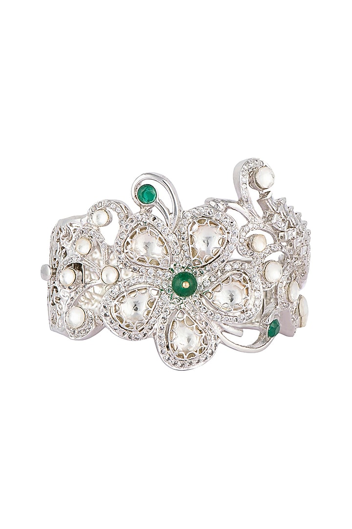 Silver plated faux emerald and diamond bracelet by Aster at Pernia's Pop Up Shop