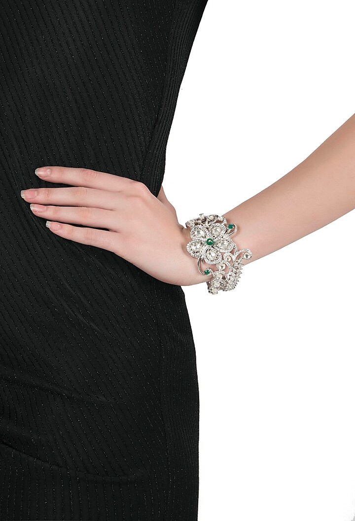 Silver plated faux emerald and diamond bracelet by Aster