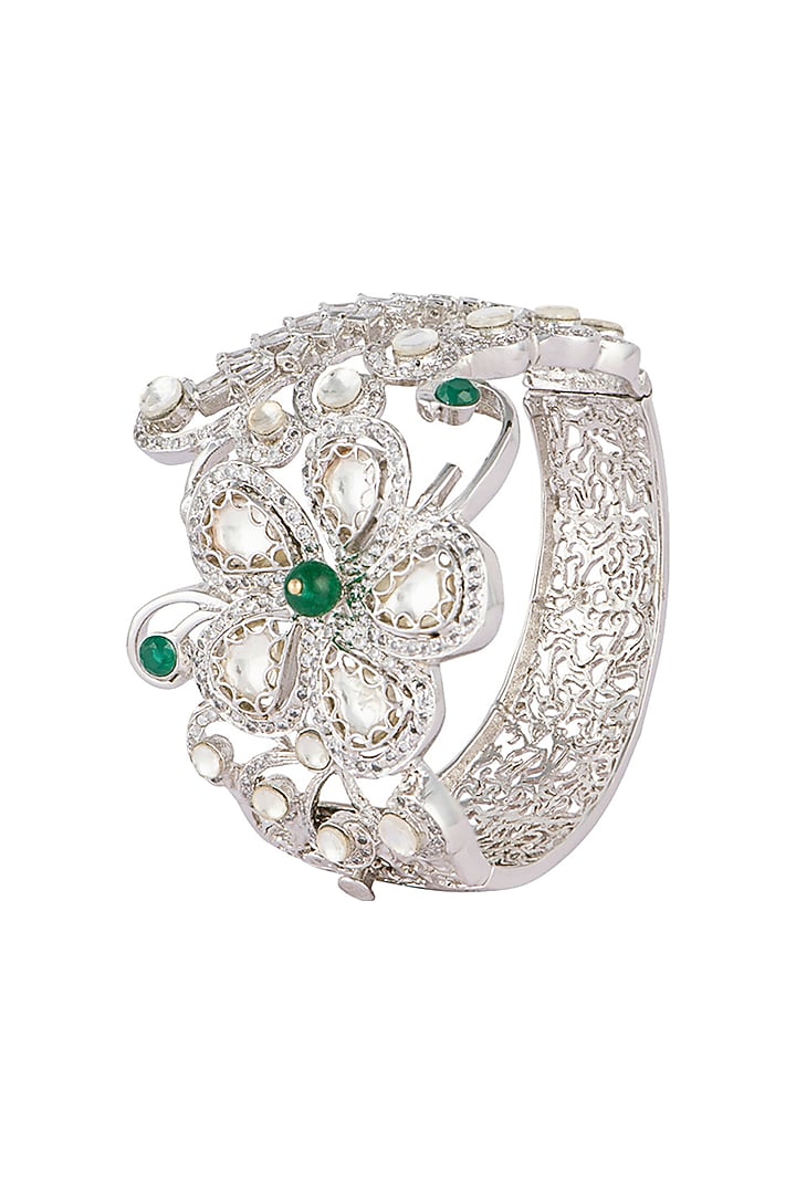 Silver plated faux emerald and diamond bracelet by Aster at Pernia's Pop Up Shop
