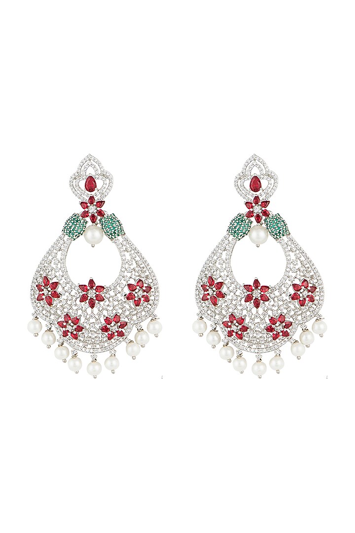 Silver plated faux diamond and ruby dangler earrings by Aster at Pernia's Pop Up Shop