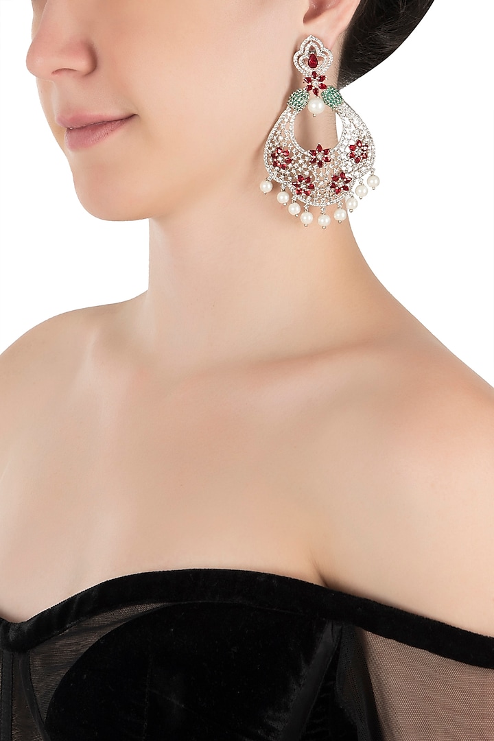 Silver plated faux diamond and ruby dangler earrings by Aster