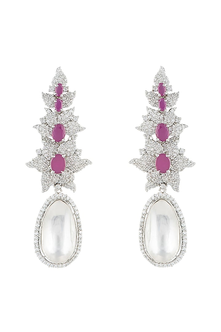 Silver plated faux diamond long earrings by Aster at Pernia's Pop Up Shop