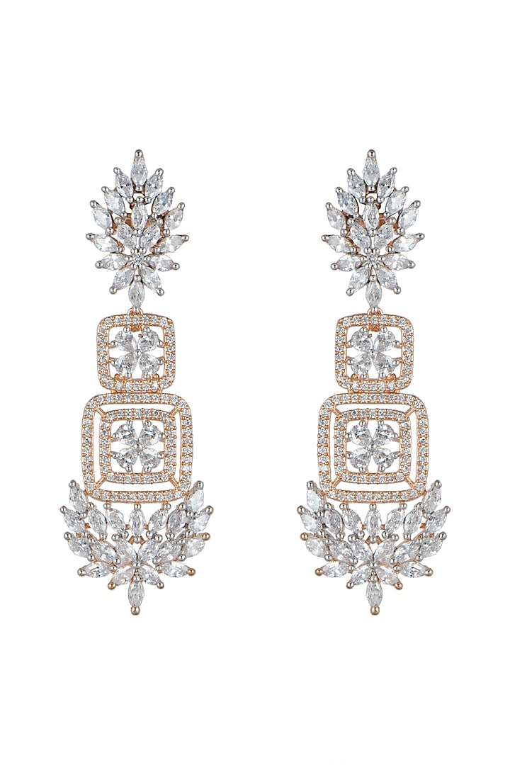 Rose Gold Finish Faux Diamond Earrings by Aster at Pernia's Pop Up Shop