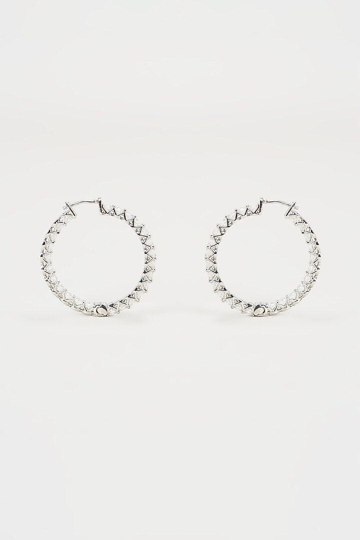 White Finish Faux Diamond Hoop Earrings by Aster at Pernia's Pop Up Shop