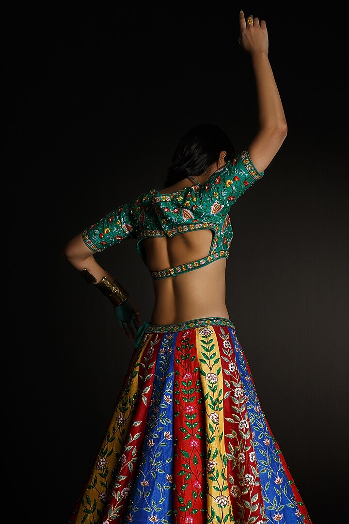 Multi-Colored Silk Embroidered Bridal Lehenga Set by Ahanthem by Reena at Pernia's Pop Up Shop