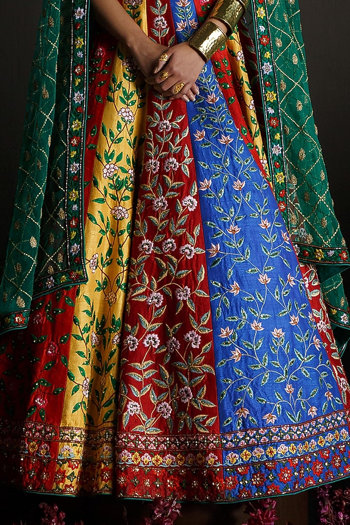 Multi-Colored Silk Embroidered Bridal Lehenga Set by Ahanthem by Reena at Pernia's Pop Up Shop