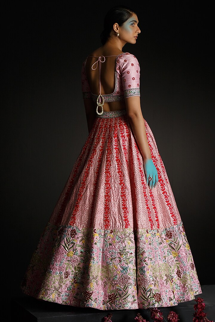 Pink Silk Embroidered Bridal Lehenga Set by Ahanthem by Reena at Pernia's Pop Up Shop