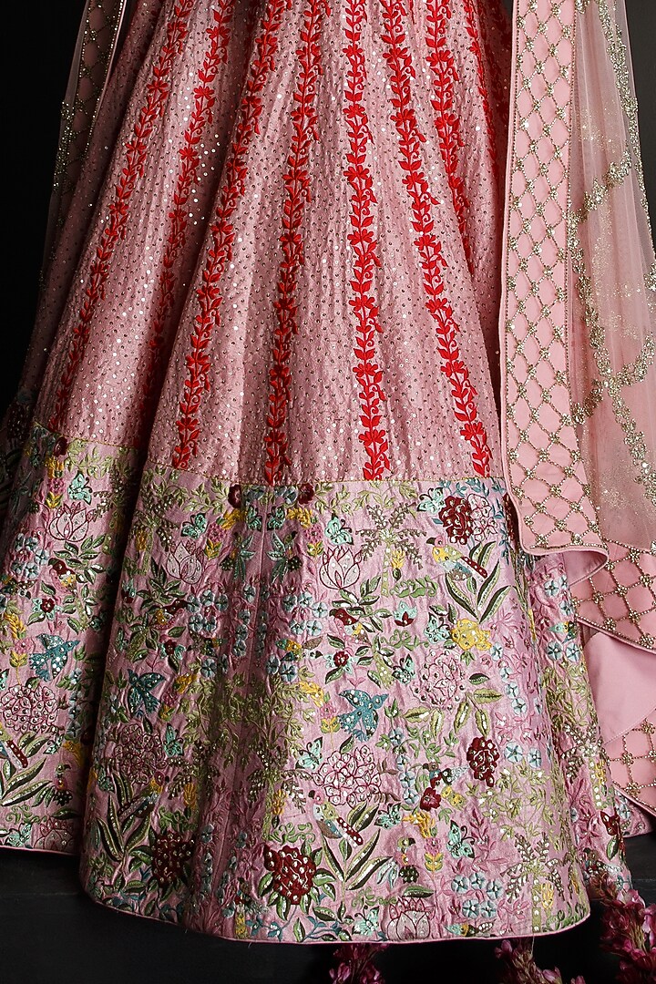 Pink Silk Embroidered Bridal Lehenga Set by Ahanthem by Reena at Pernia's Pop Up Shop