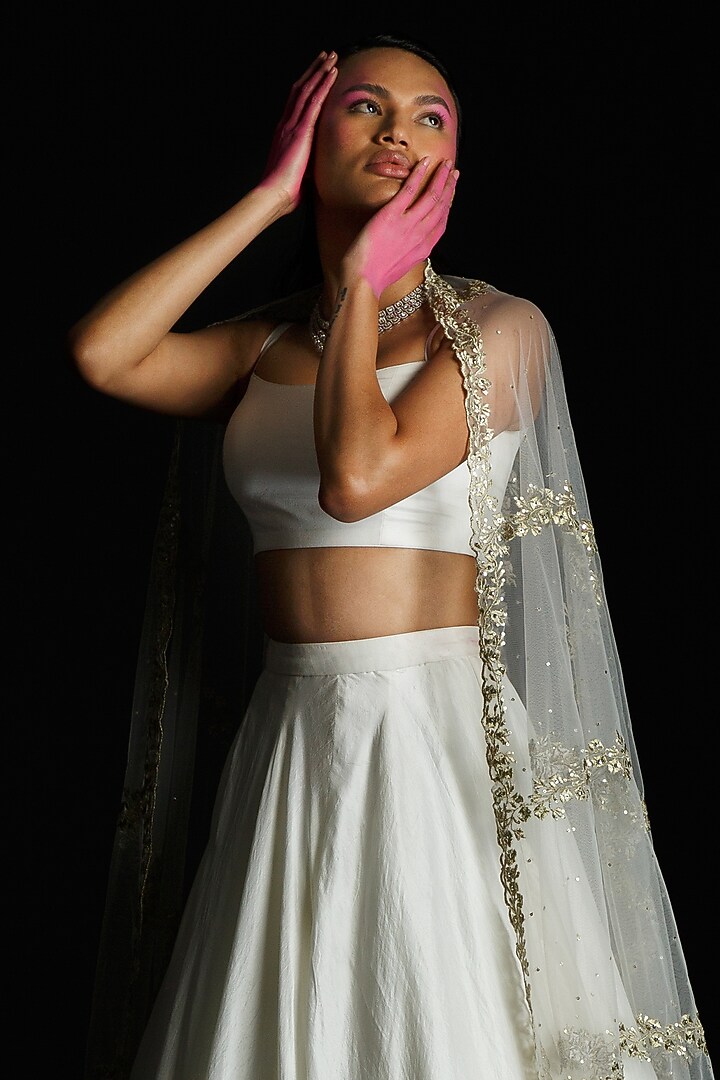 Ivory Silk Wedding Lehenga Set by Ahanthem by Reena at Pernia's Pop Up Shop
