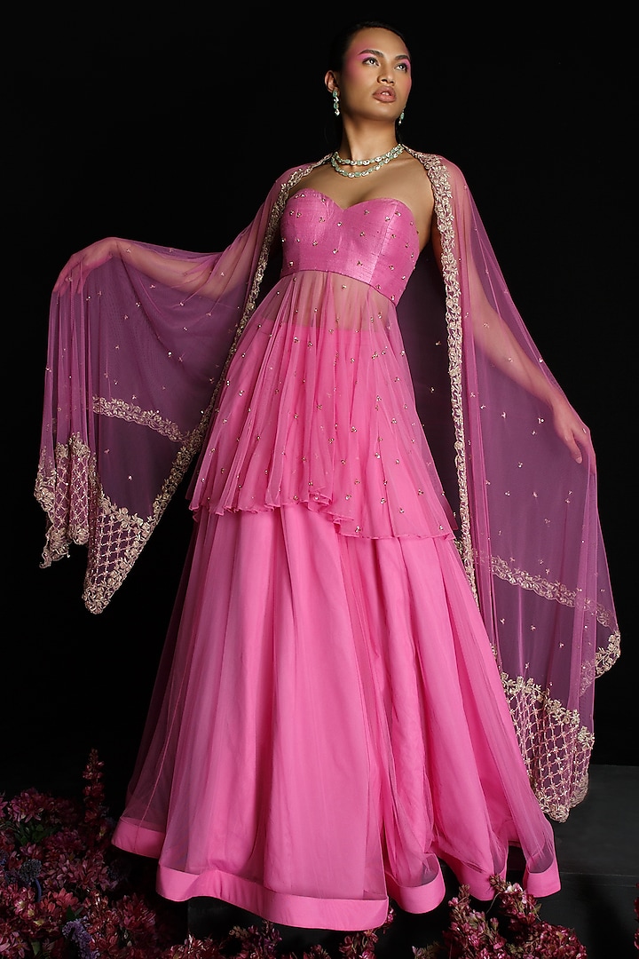 Pink Raw Silk Lehenga Set by Ahanthem by Reena