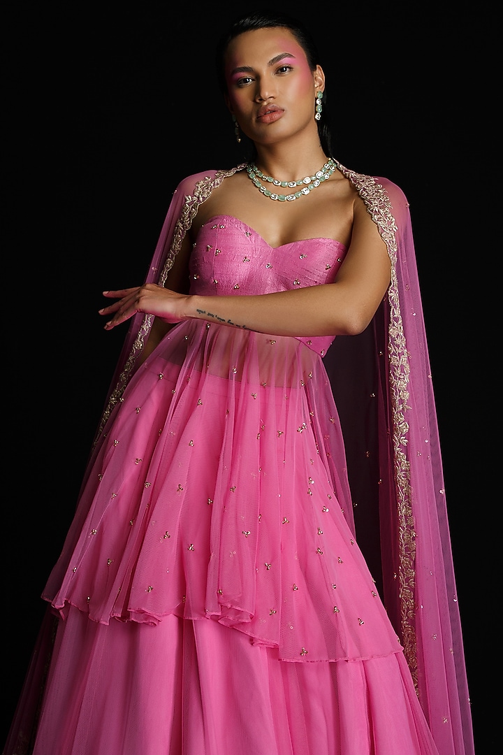 Pink Raw Silk Wedding Lehenga Set by Ahanthem by Reena at Pernia's Pop Up Shop