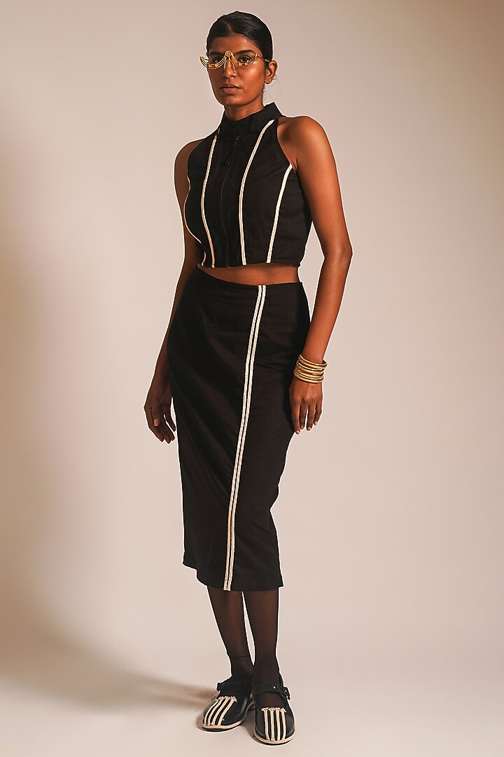 Black Cotton Dori Embellished Crop Top by ATBW | All Things Black & White at Pernia's Pop Up Shop