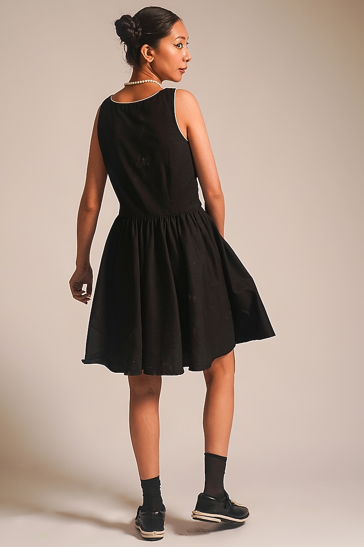Black Cotton Dori Embellished Mini Gathered Summer Dress by ATBW | All Things Black & White at Pernia's Pop Up Shop