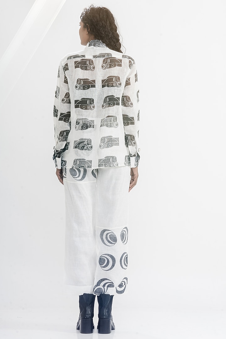 White & Black Linen Gauze Printed & Embroidered Shirt by ATBW | All Things Black & White at Pernia's Pop Up Shop
