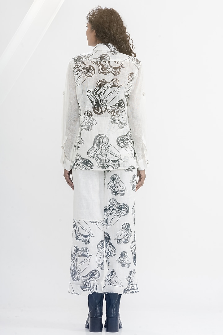 White & Black Linen Gauze Printed & Embroidered Shirt by ATBW | All Things Black & White at Pernia's Pop Up Shop