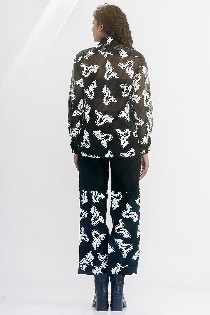 Black & White Linen Gauze Printed & Embroidered Shirt by ATBW | All Things Black & White at Pernia's Pop Up Shop