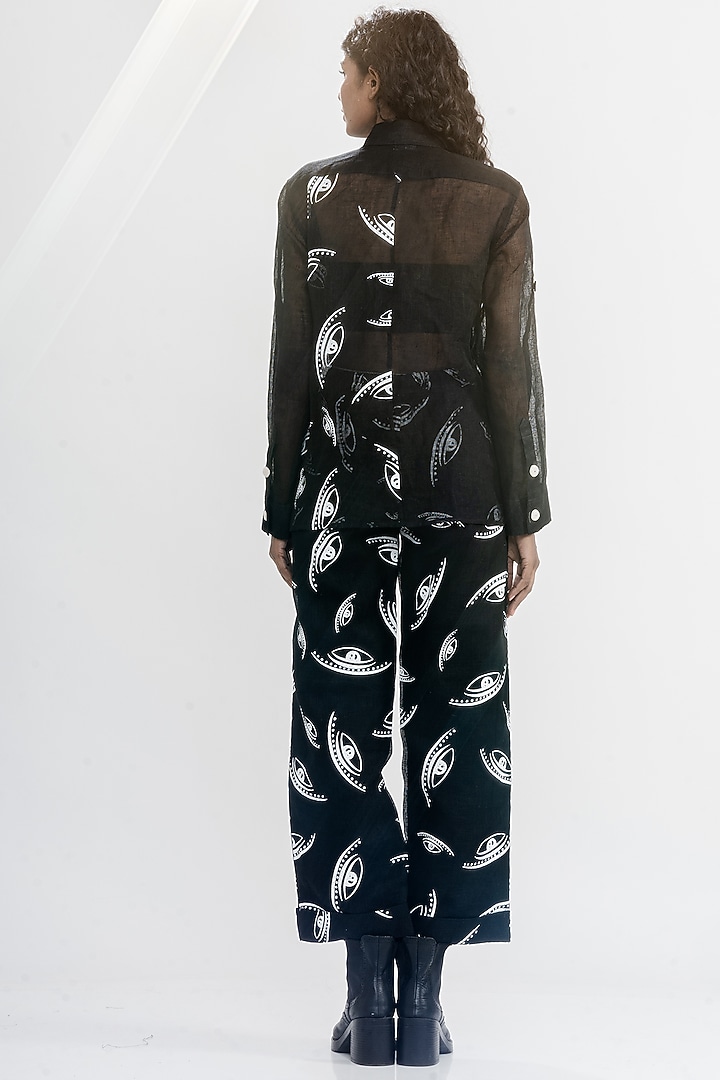 Black & White Linen Gauze Printed & Embroidered Shirt by ATBW | All Things Black & White at Pernia's Pop Up Shop