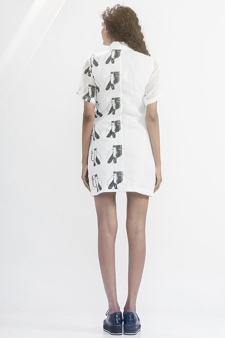 White & Black Linen Gauze Printed & Embroidered Summer Shirt Dress by ATBW | All Things Black & White at Pernia's Pop Up Shop