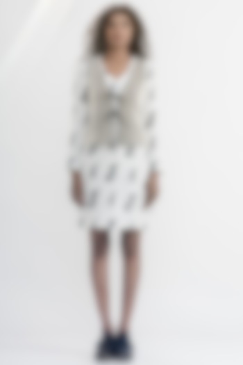 White & Black Linen Gauze Printed & Embroidered Jacket Dress by ATBW | All Things Black & White