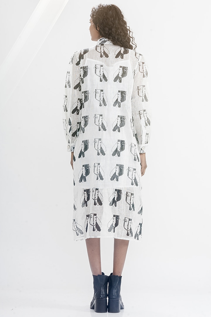 White & Black Linen Gauze Printed & Embroidered Boxy Summer Shirt Dress by ATBW | All Things Black & White at Pernia's Pop Up Shop