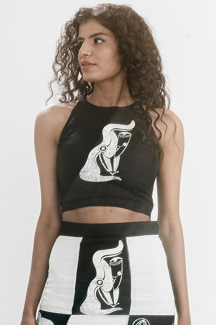 Black & White Linen Gauze Printed Crop Top by ATBW | All Things Black & White at Pernia's Pop Up Shop