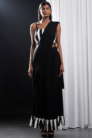 Black Khadi Cotton Saree by ATBW | All Things Black & White