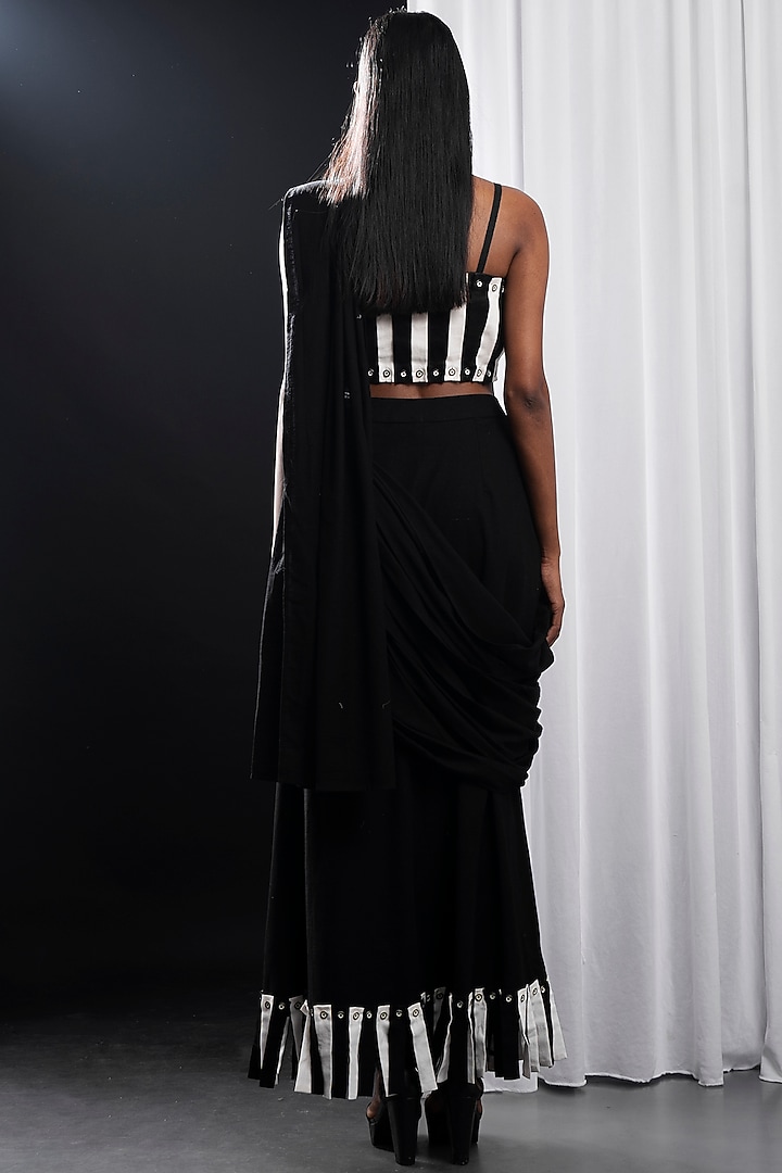 Black Khadi Cotton Party Wear Saree by ATBW | All Things Black & White at Pernia's Pop Up Shop