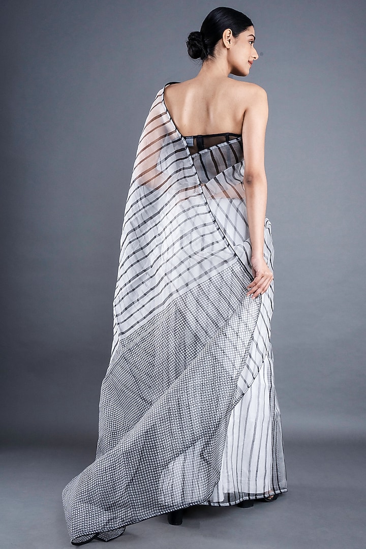 Black & White Block Printed Festive Saree by ATBW | All Things Black & White at Pernia's Pop Up Shop