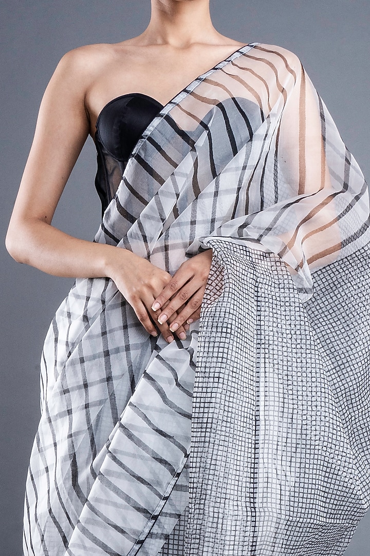 Black & White Block Printed Festive Saree by ATBW | All Things Black & White at Pernia's Pop Up Shop