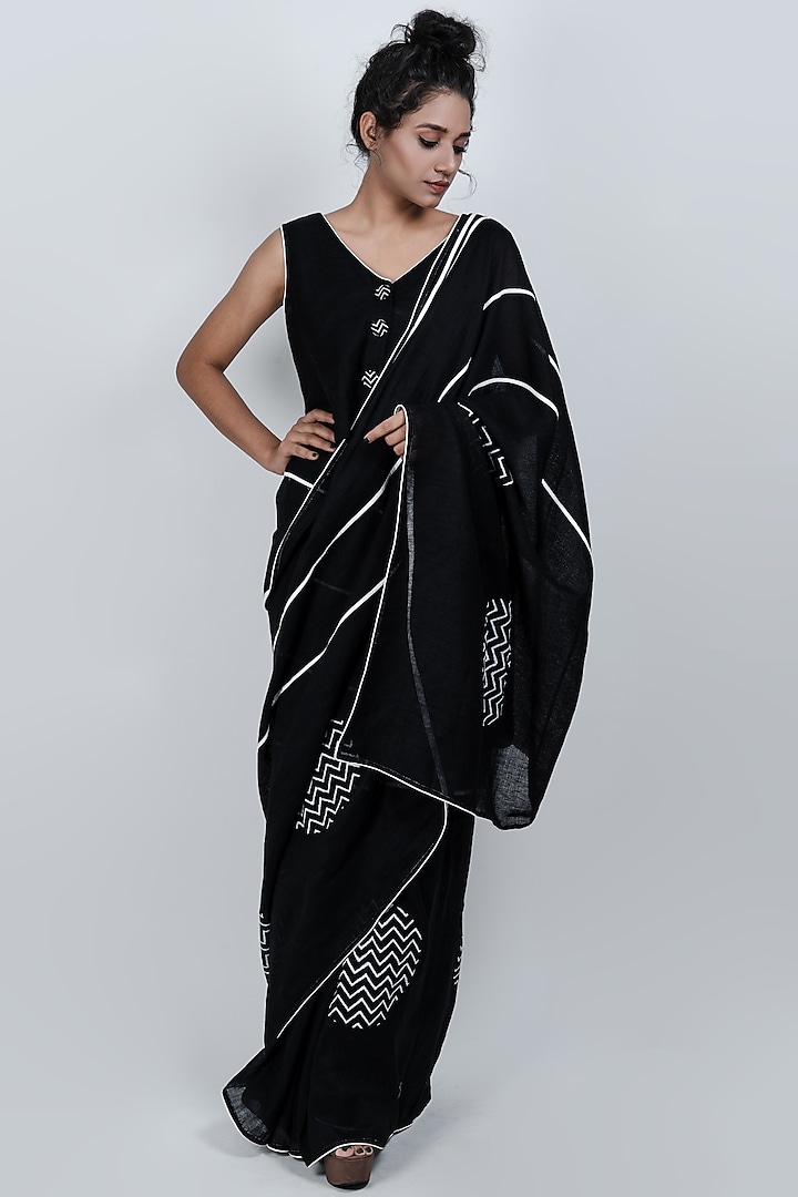 Black Printed Saree by ATBW | All Things Black & White