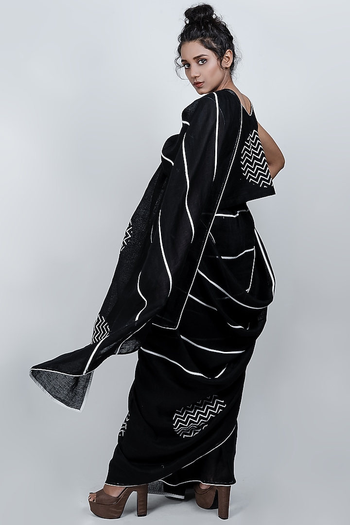 Black Printed Festive Saree by ATBW | All Things Black & White at Pernia's Pop Up Shop