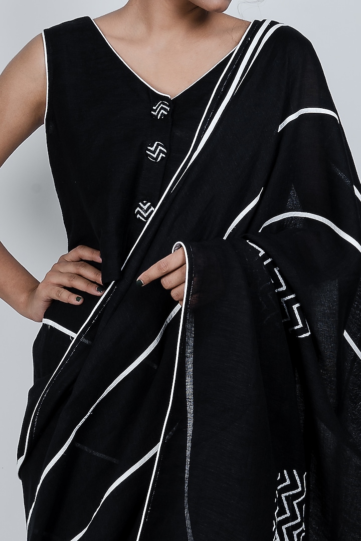 Black Printed Festive Saree by ATBW | All Things Black & White at Pernia's Pop Up Shop