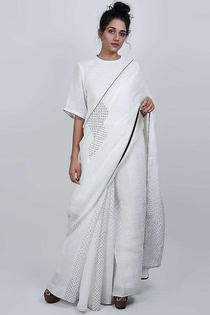 White Printed Saree by ATBW | All Things Black & White