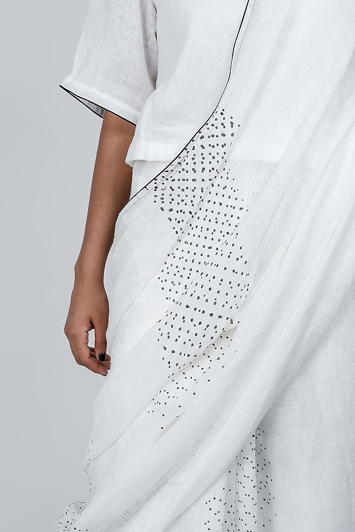 White Printed Party Wear Saree by ATBW | All Things Black & White at Pernia's Pop Up Shop