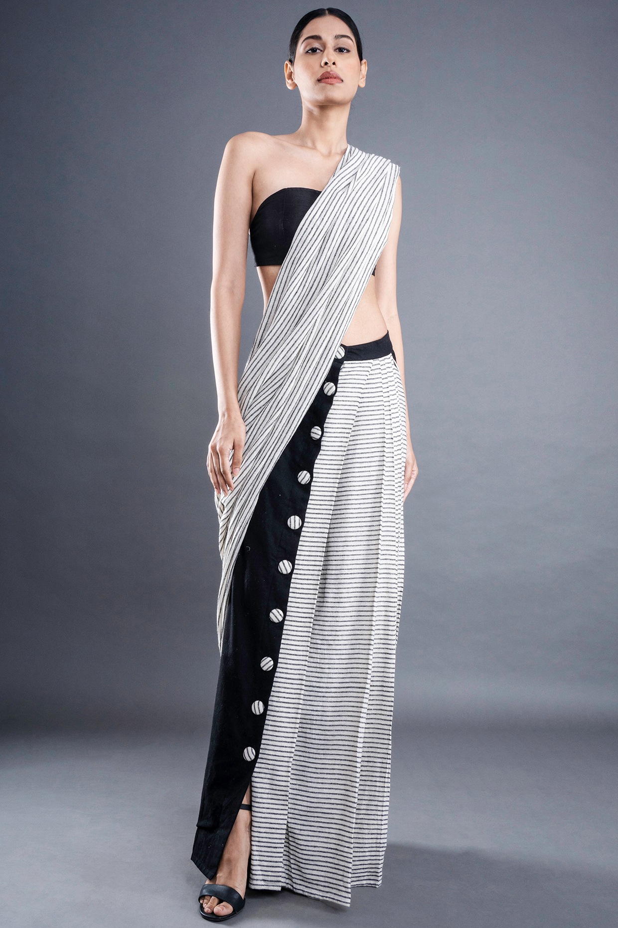 Party Wear Sarees : Black georgette heavy chain stitch work ...