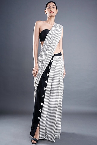 Black & White Pre-Stitched Saree by ATBW | All Things Black & White