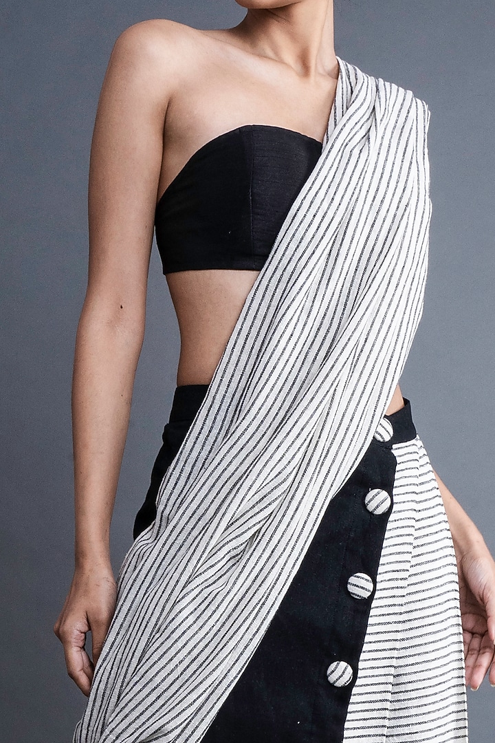 Black & White Pre-Stitched Festive Saree by ATBW | All Things Black & White at Pernia's Pop Up Shop