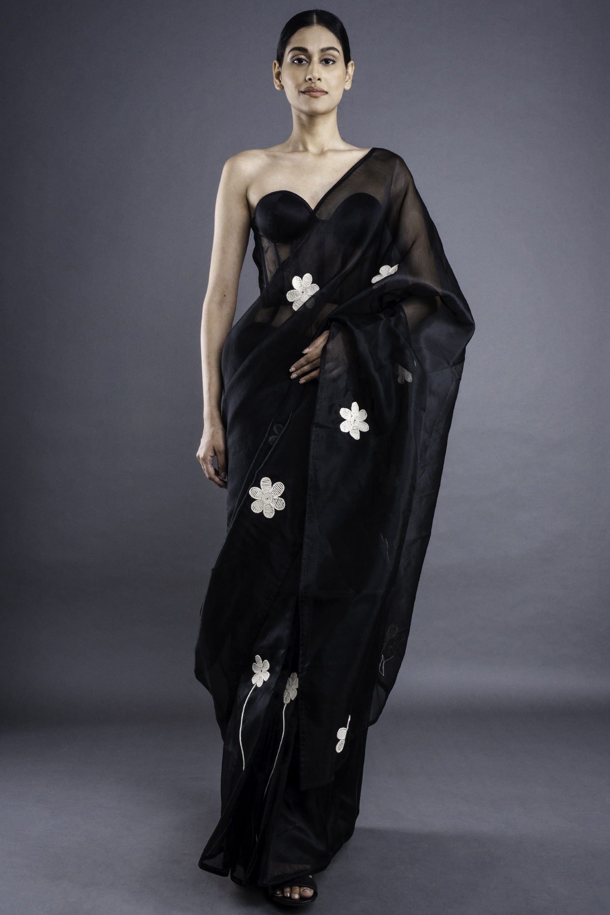 Shop Black Sequined Embroidered Sari with Blouse Online in USA – Pure  Elegance