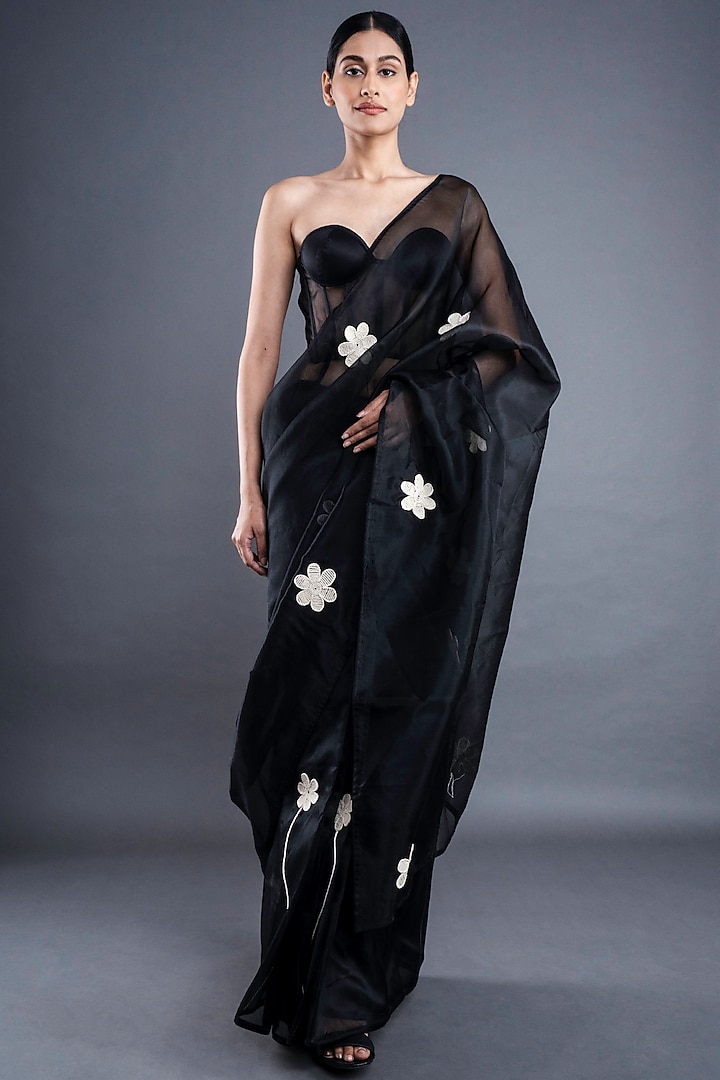 Black Embroidered Saree by ATBW | All Things Black & White