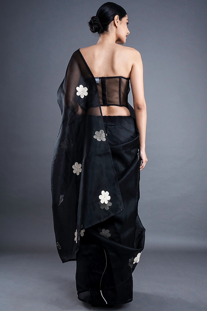 Black Embroidered Festive Saree by ATBW | All Things Black & White at Pernia's Pop Up Shop