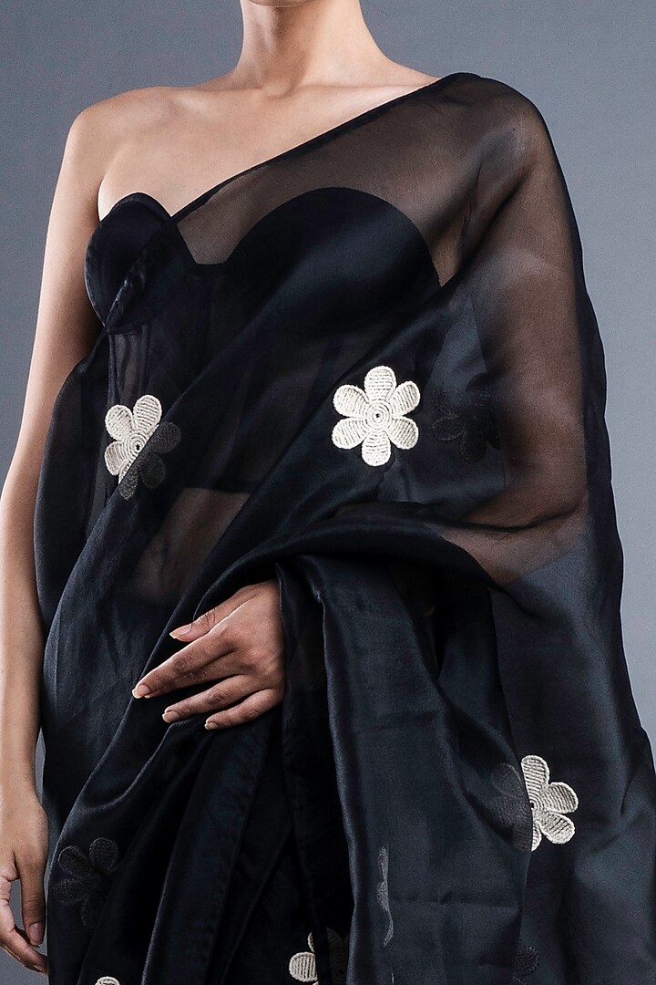 Black Embroidered Festive Saree by ATBW | All Things Black & White at Pernia's Pop Up Shop